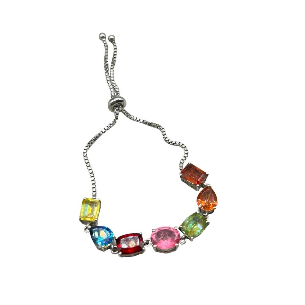 Sterling Silver and Genuine Gemstones Adjustable Bracelet Sliding Closure